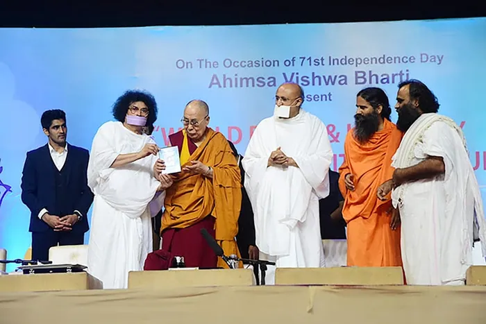 H. H. Dalai Lama, Spiritual Head, Buddhism, with Param Gurudev Shree Namramuni Maharaj Saheb