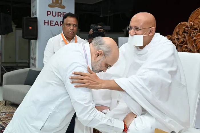 Shri Amit Shah, Hon'ble Home Minister, India, with Param Gurudev Shree Namramuni Maharaj Saheb