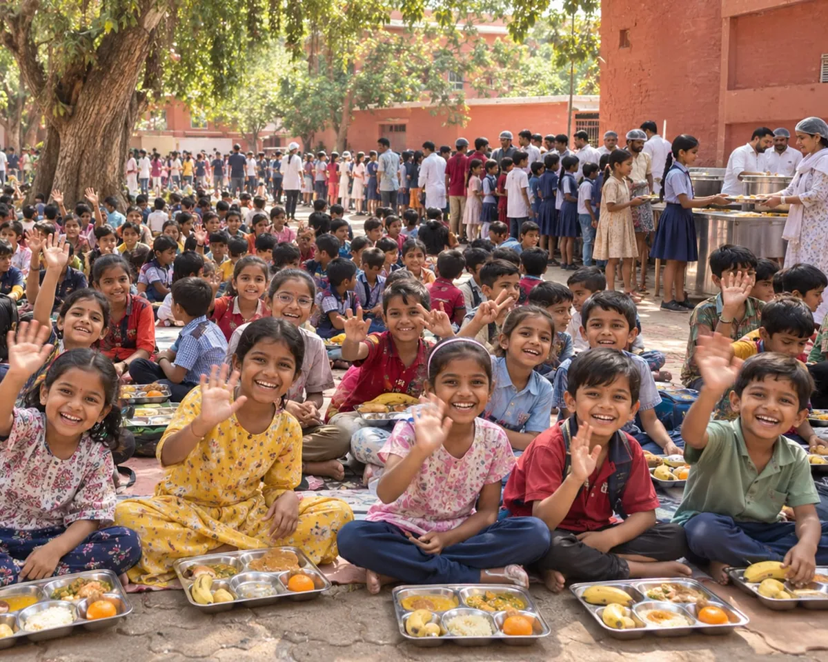 Volunteers serving meals through Parasdham's food relief seva